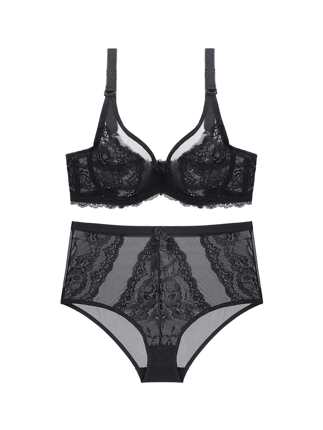 

LULU & SKY Shoulder Strap Sheer Lingerie Set CL-1973-BLACK