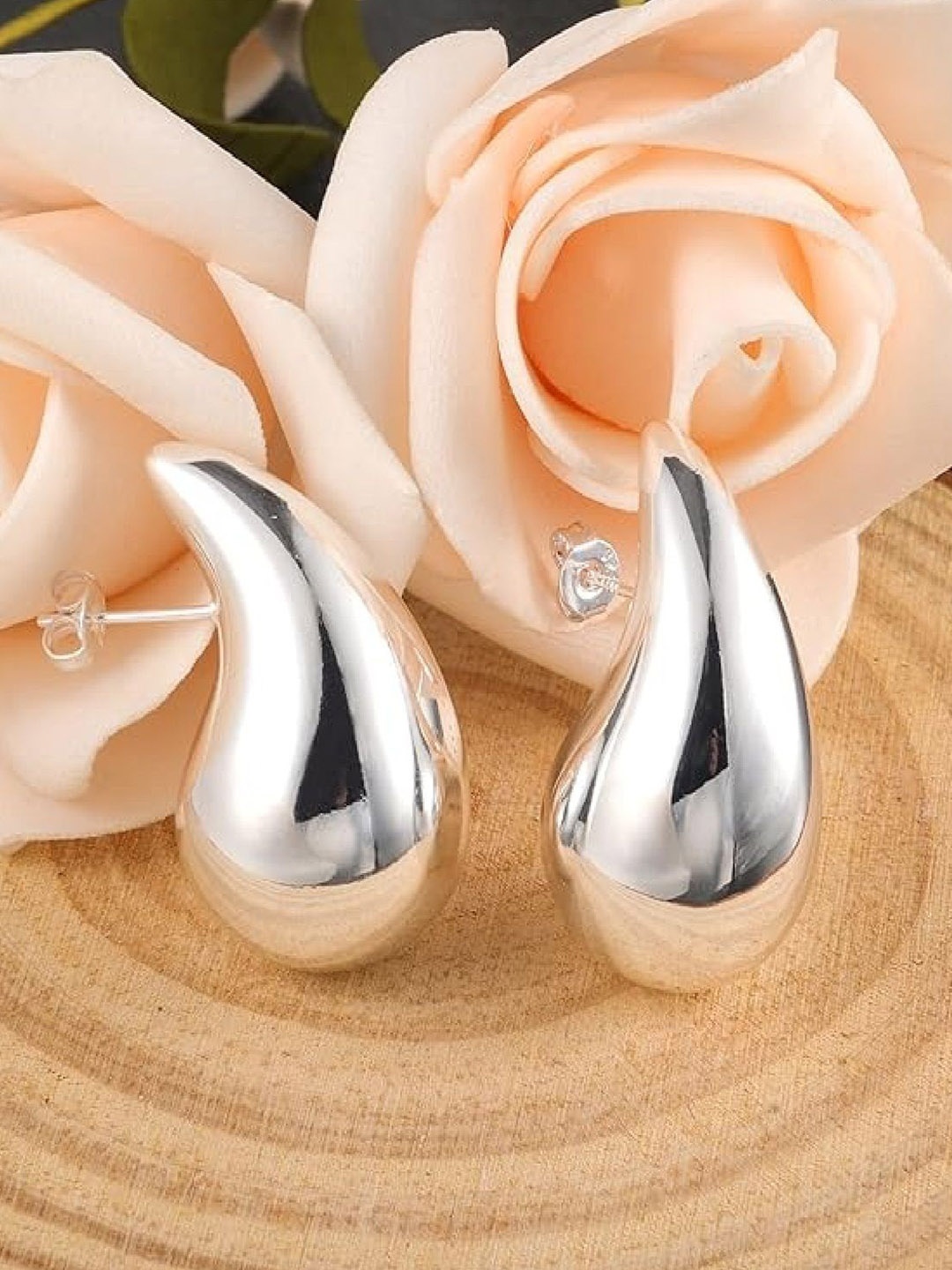 

RUHI COLLECTION Stainless Steel Teardrop Shaped Studs, Silver
