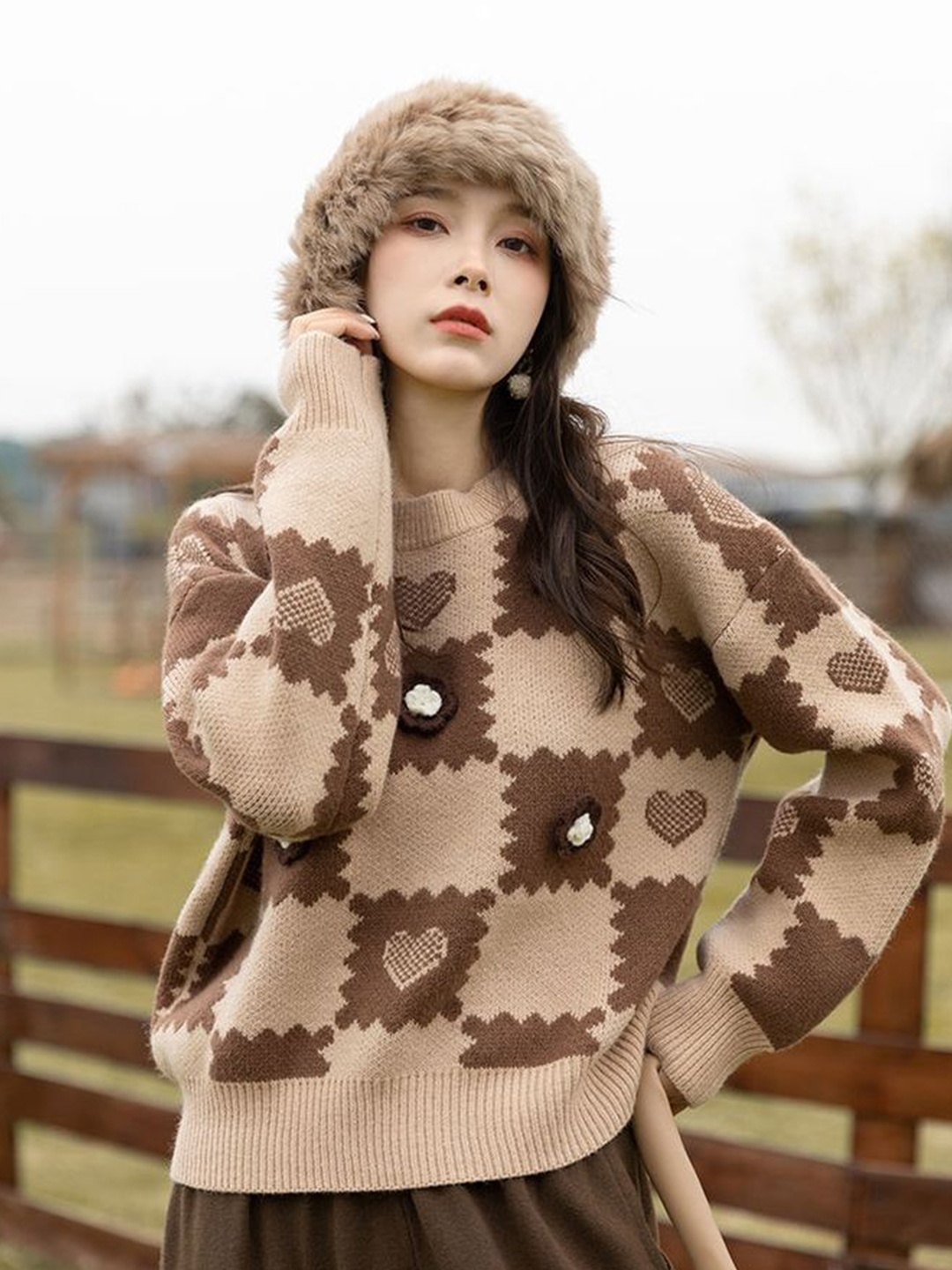 

LULU & SKY Women Round Neck Pullover, Brown