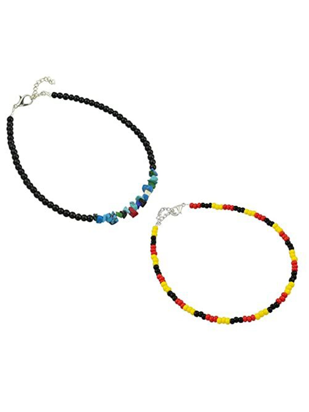 

HIGH TRENDZ Women Set of 2 Anklets, Black