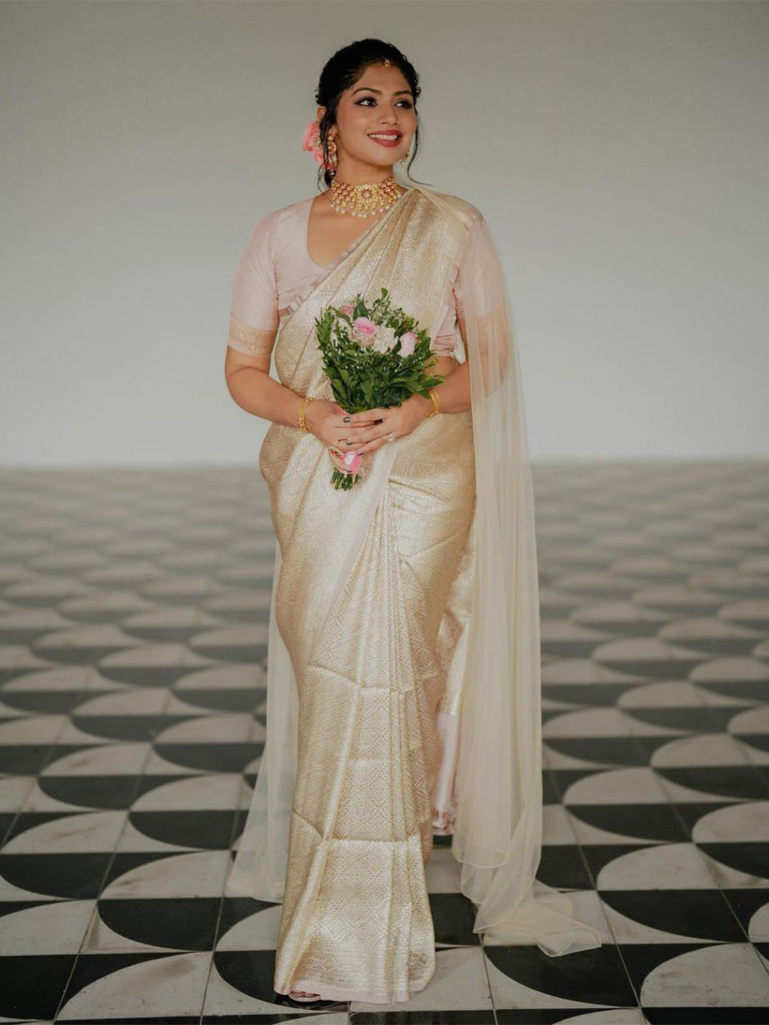 

Fashion Booms Woven Design Zari Pure Silk Banarasi Saree, White