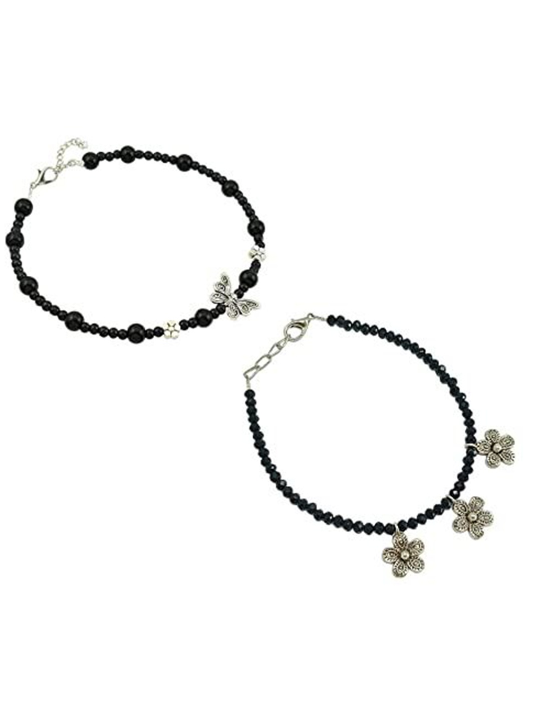 

HIGH TRENDZ Women Set of 2 Anklets, Black