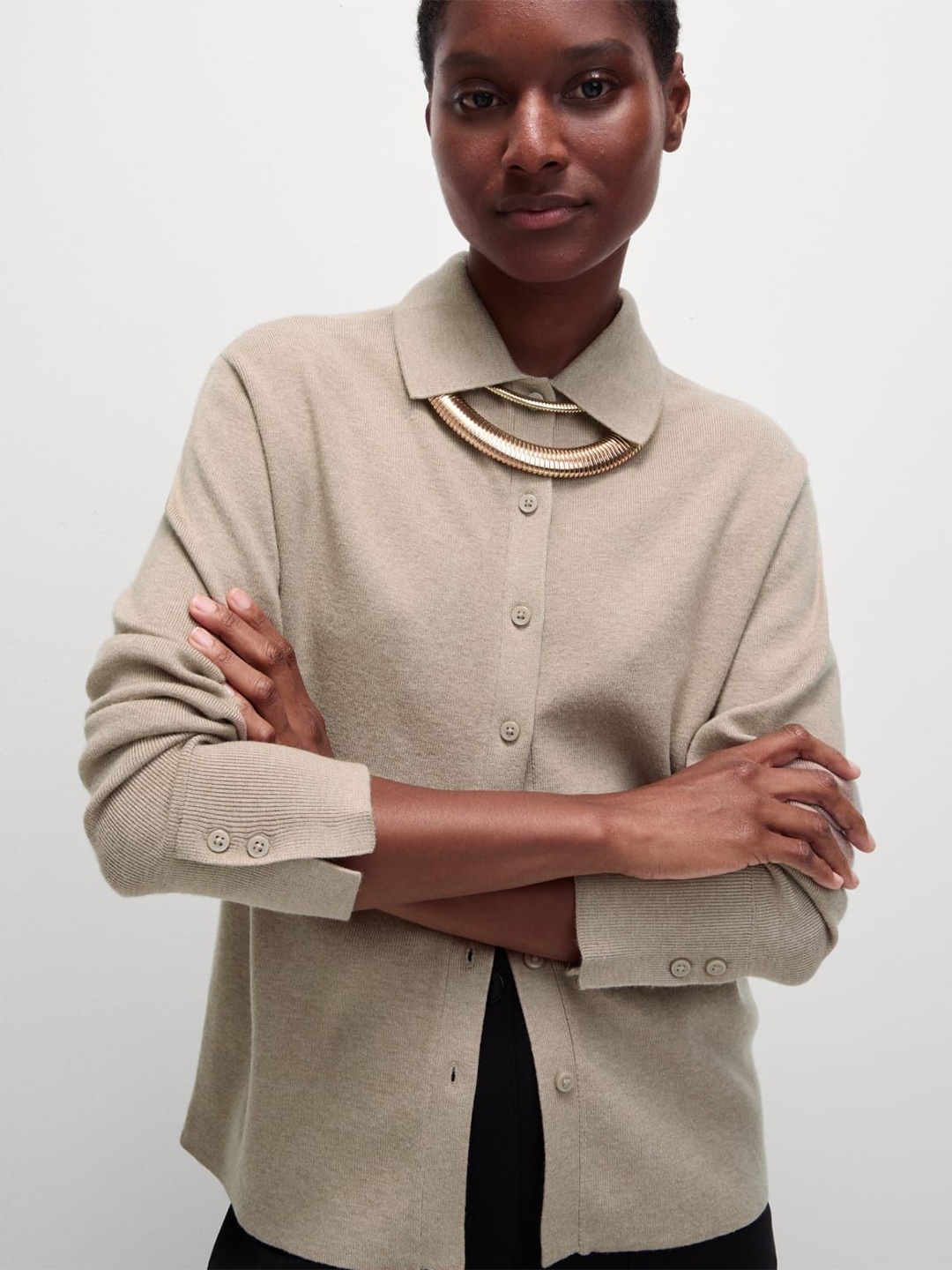 

Marks & Spencer Women Shirt Collar Top, Beige