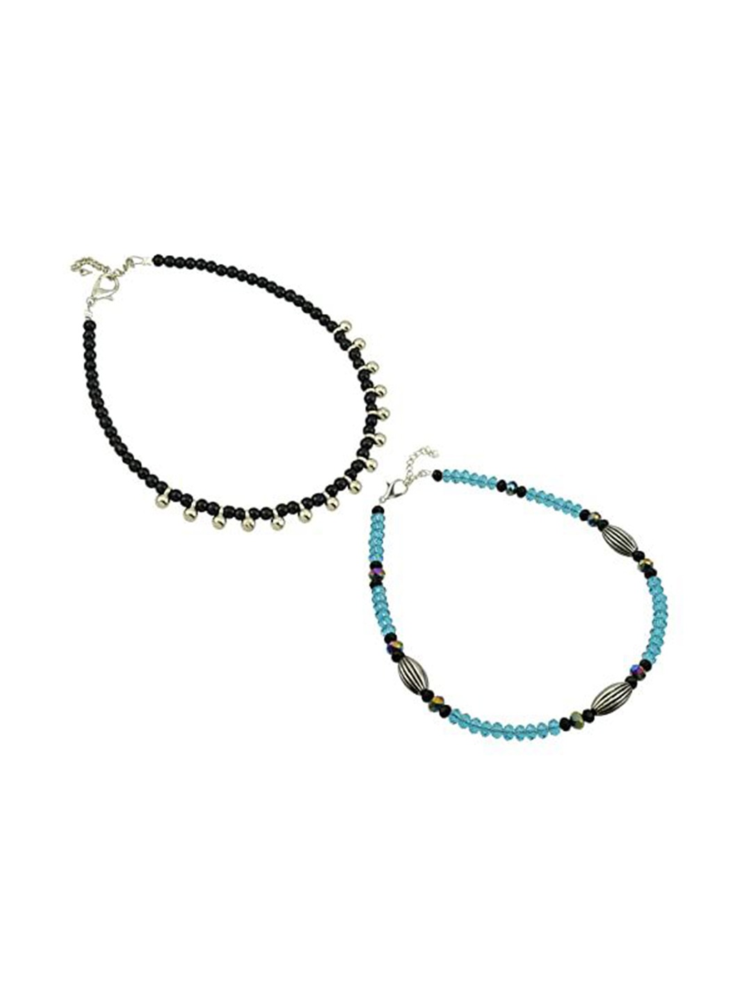 

HIGH TRENDZ Women Set of 2 Anklets, Black