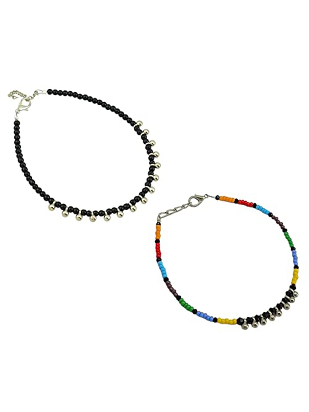 

HIGH TRENDZ Women Set of 2 Anklets, Black