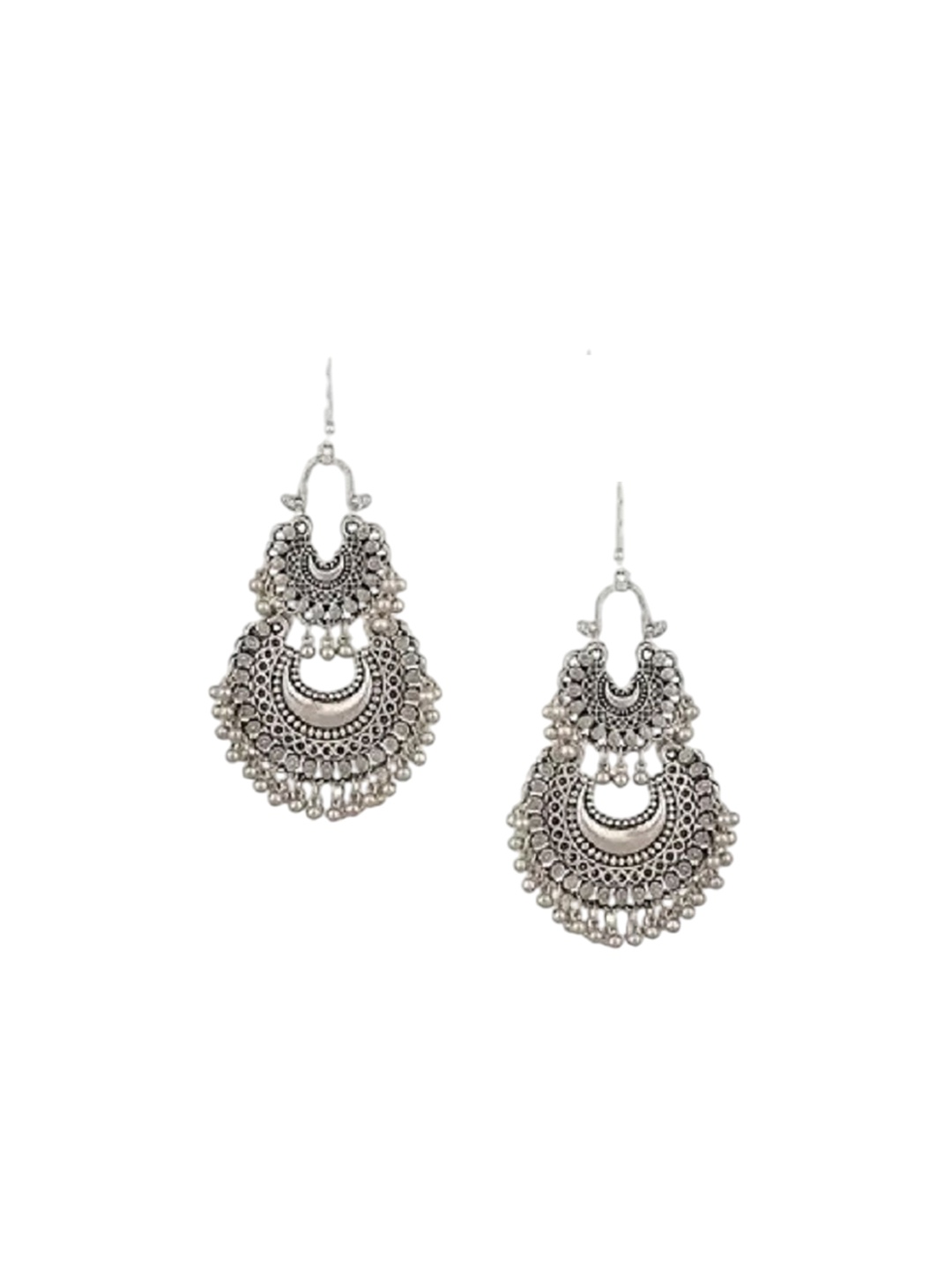 

JMBW INTERNATIONAL Silver Plated Beaded Oxidised Contemporary Drop Earrings