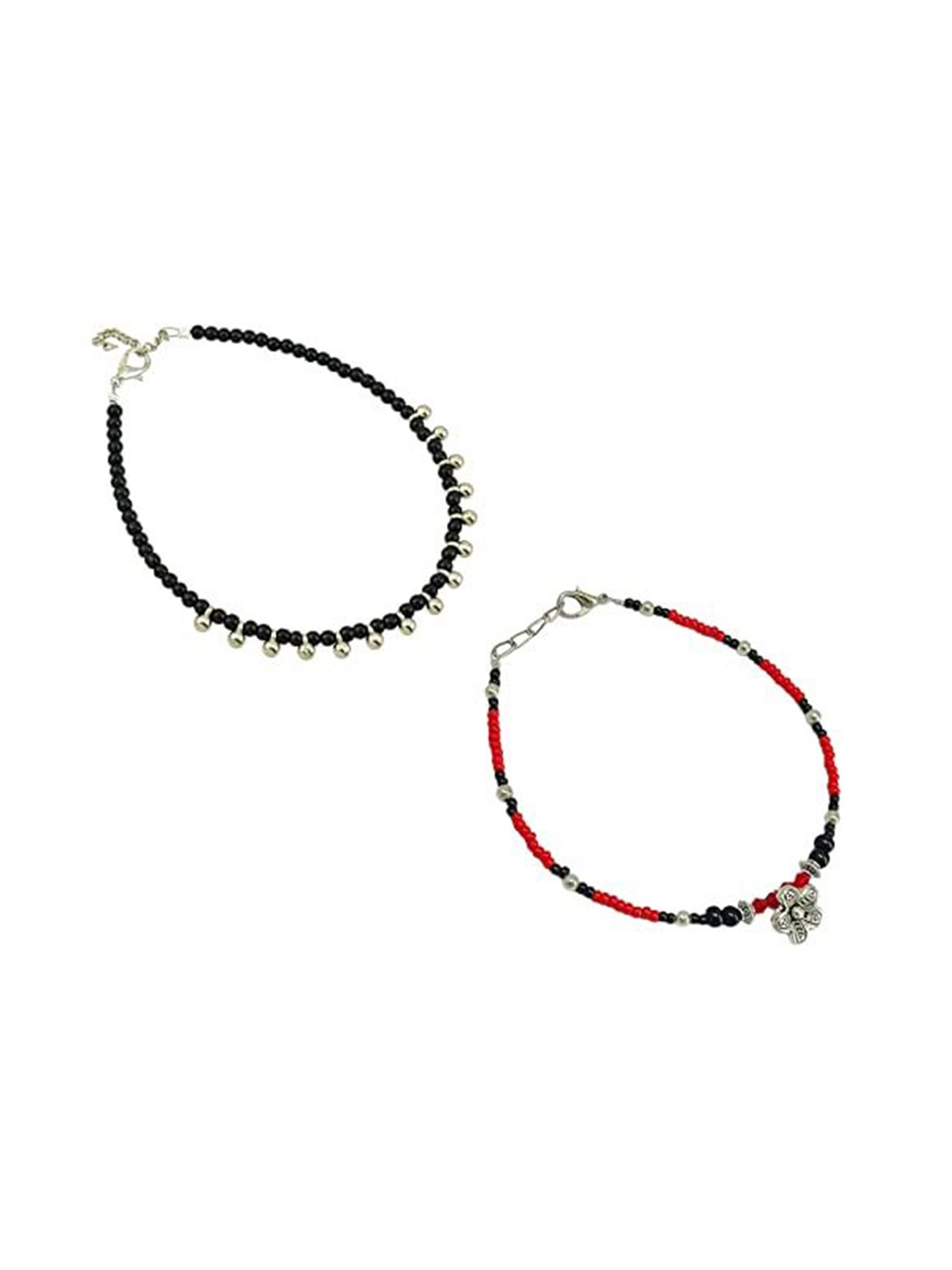 

HIGH TRENDZ Women Set of 2 Anklets, Black