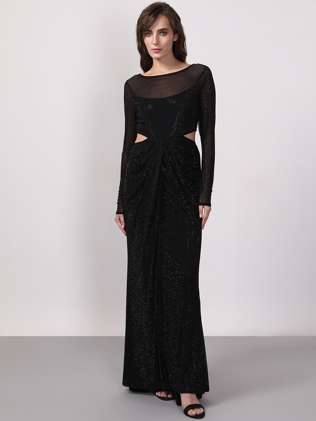 

Vero Moda Women Embellished Side Slit Fit & Flare Maxi Dress, Black