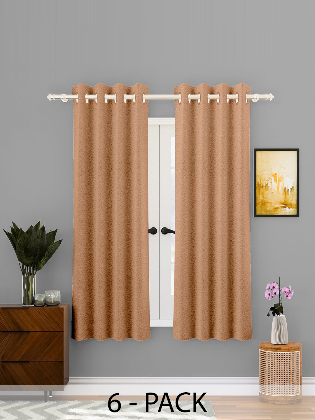 

Kuber Industries Gold-Toned 6 Pieces Cotton Window Curtains