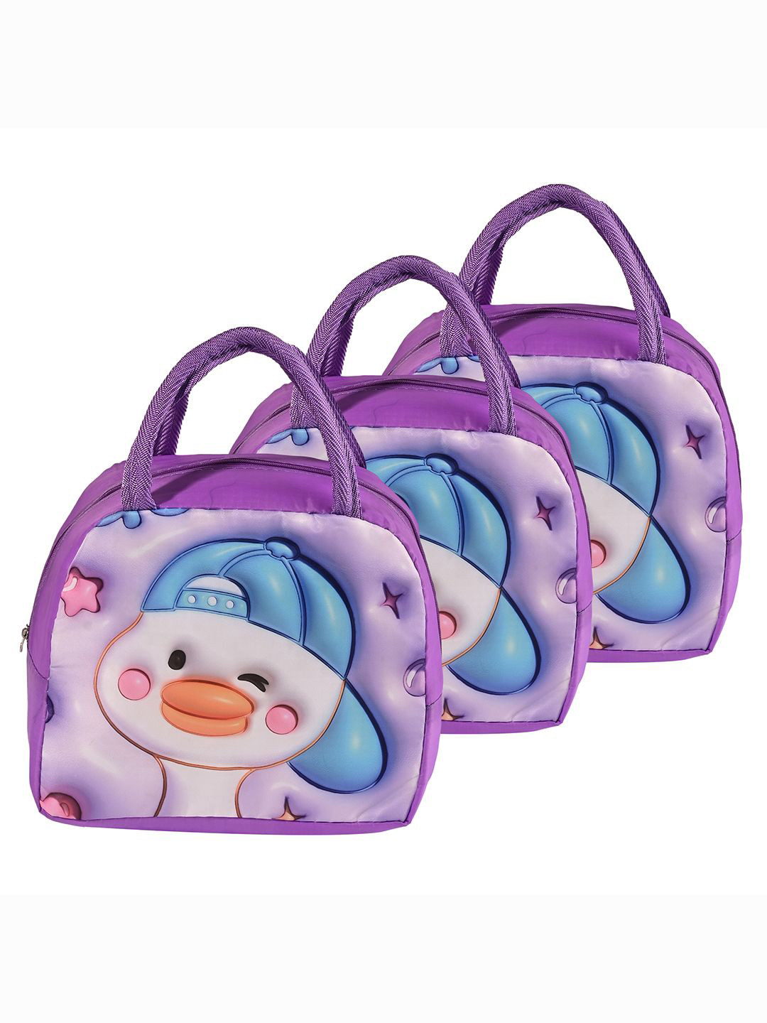 

Kuber Industries Kids Set of 3 Chick Printed Lunch bags Travel Accessory, Purple