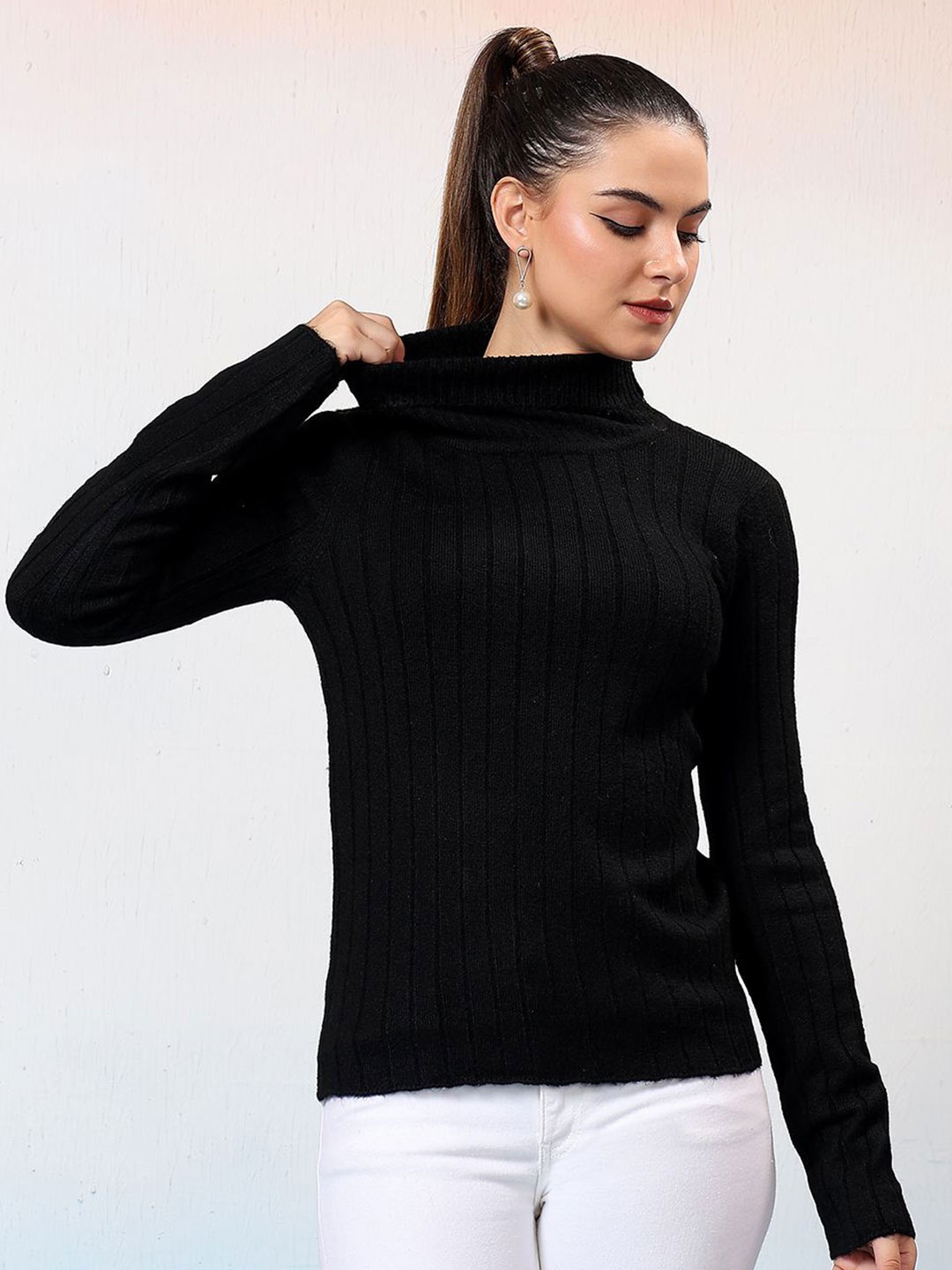 

Stylecast X Kotty Women Turtle Neck Ribbed Pullover Sweaters, Black