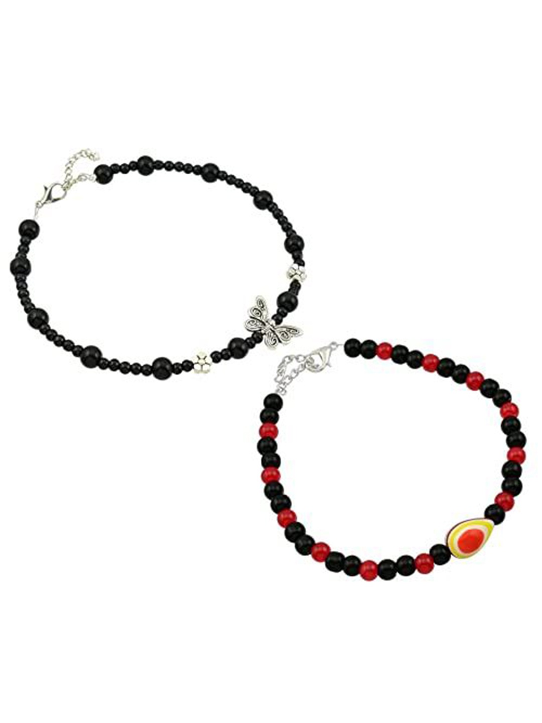 

HIGH TRENDZ Women Set of 2 Anklets, Black