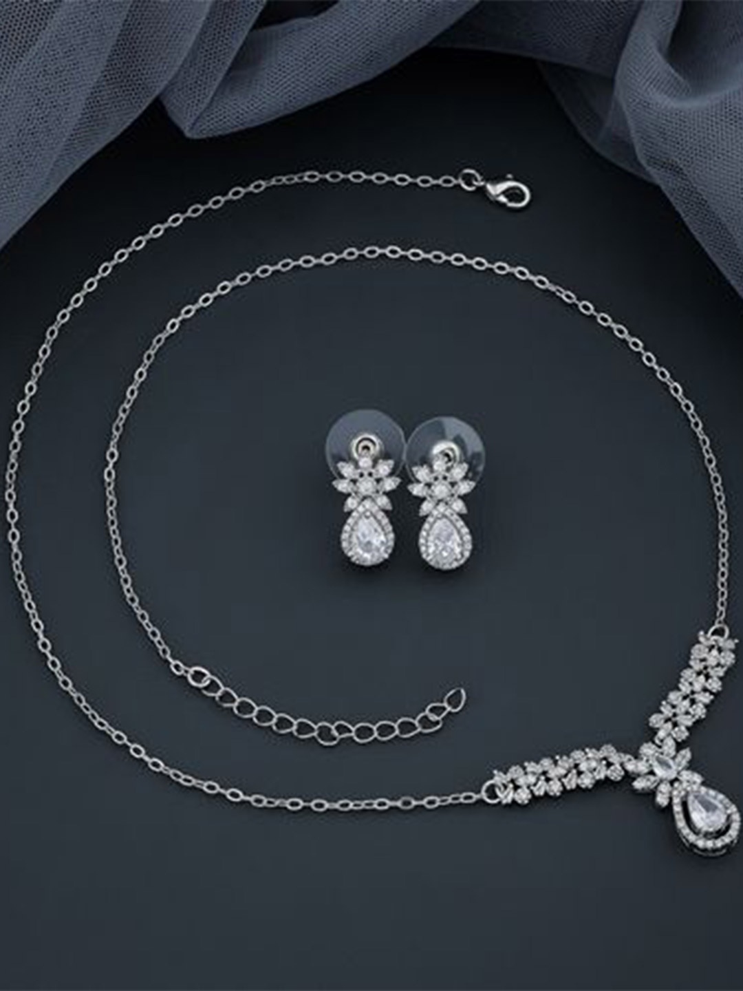 

SKY SHOPPERS Silver-Plated CZ Stone-Studded Jewellery Set