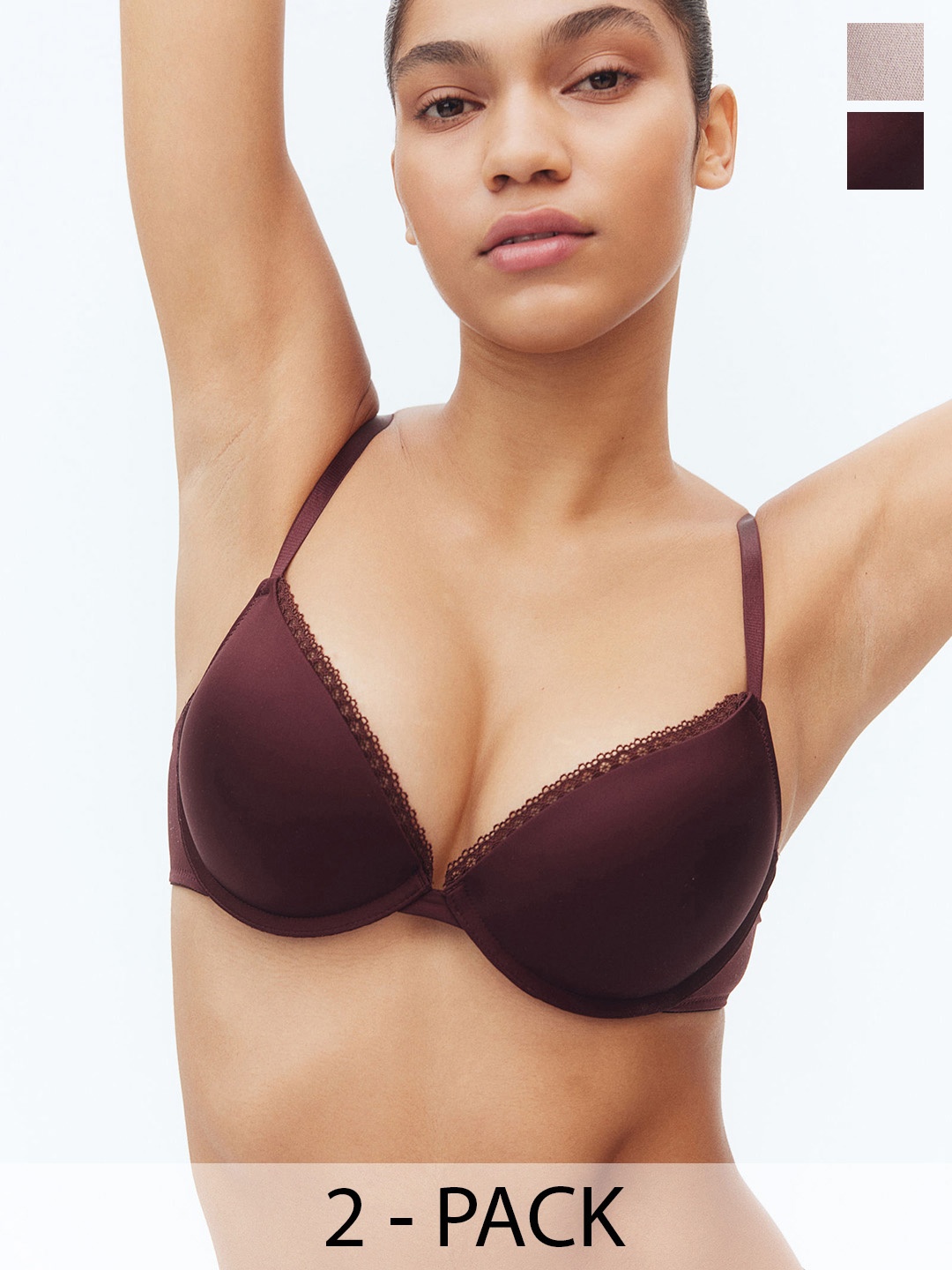 

H&M 2-Pack Microfiber Super Push-Up Bras, Red
