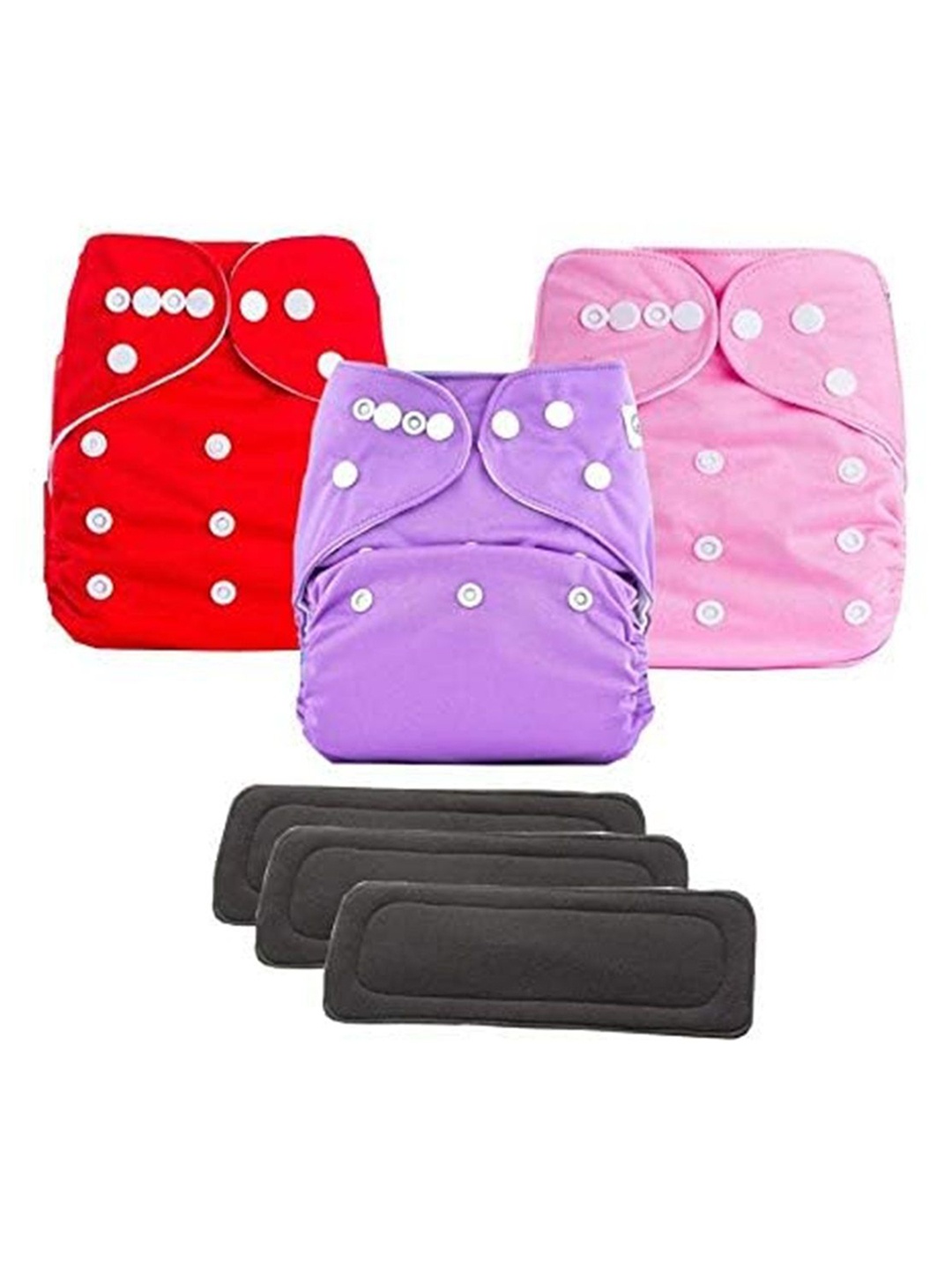 

Kritiu Set Of 3 Reusable Waterproof Cloth Diaper With Insert Pad, Red