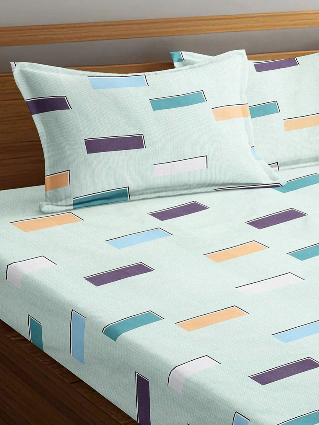 

THE little BIG STORE Teal & Blue Striped 300 TC Fitted King Bedsheet Set-1.82 m x 1.98 m