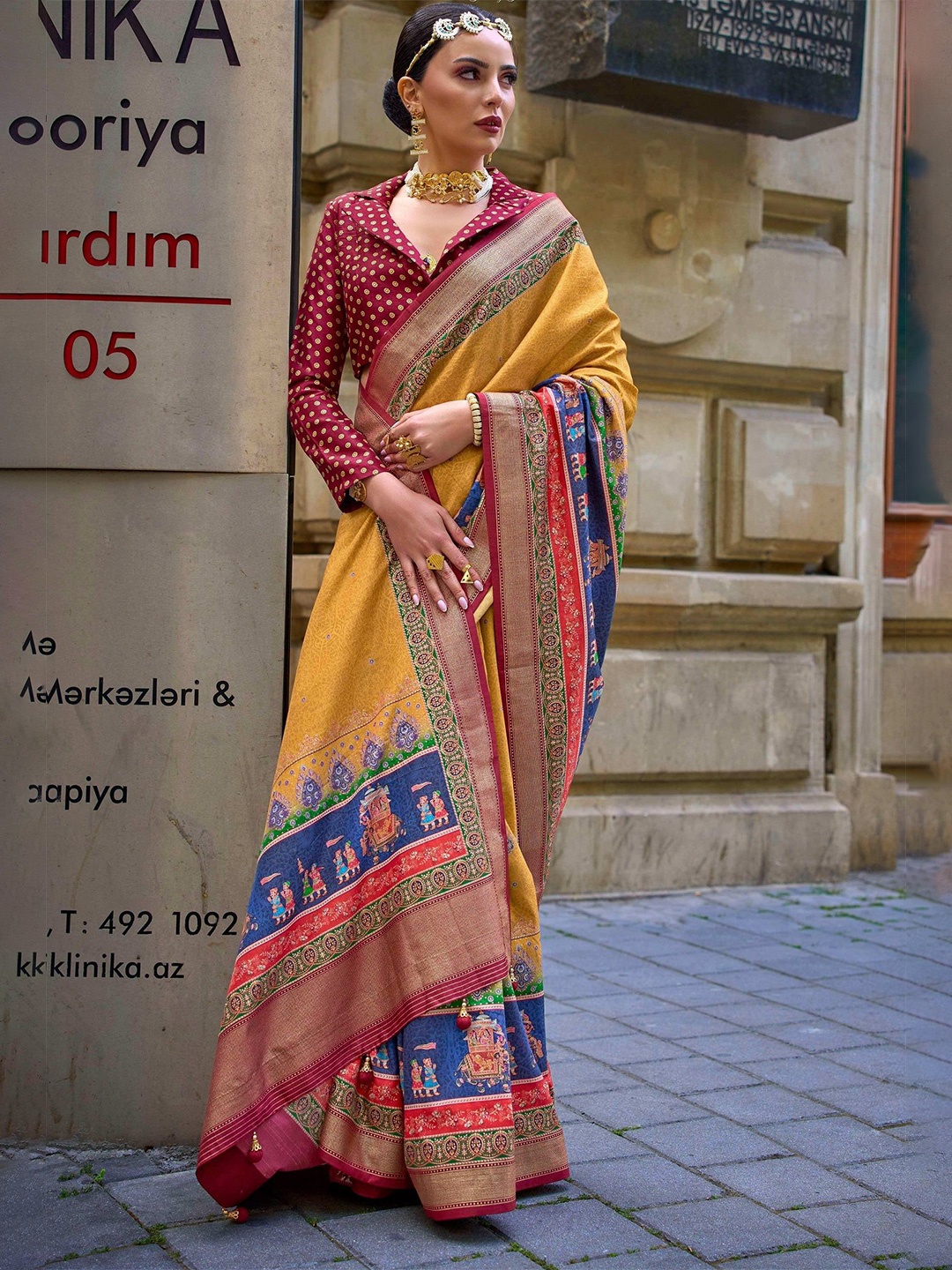

MAHALASA Ethnic Motifs Woven Design Zari Patola Saree, Yellow