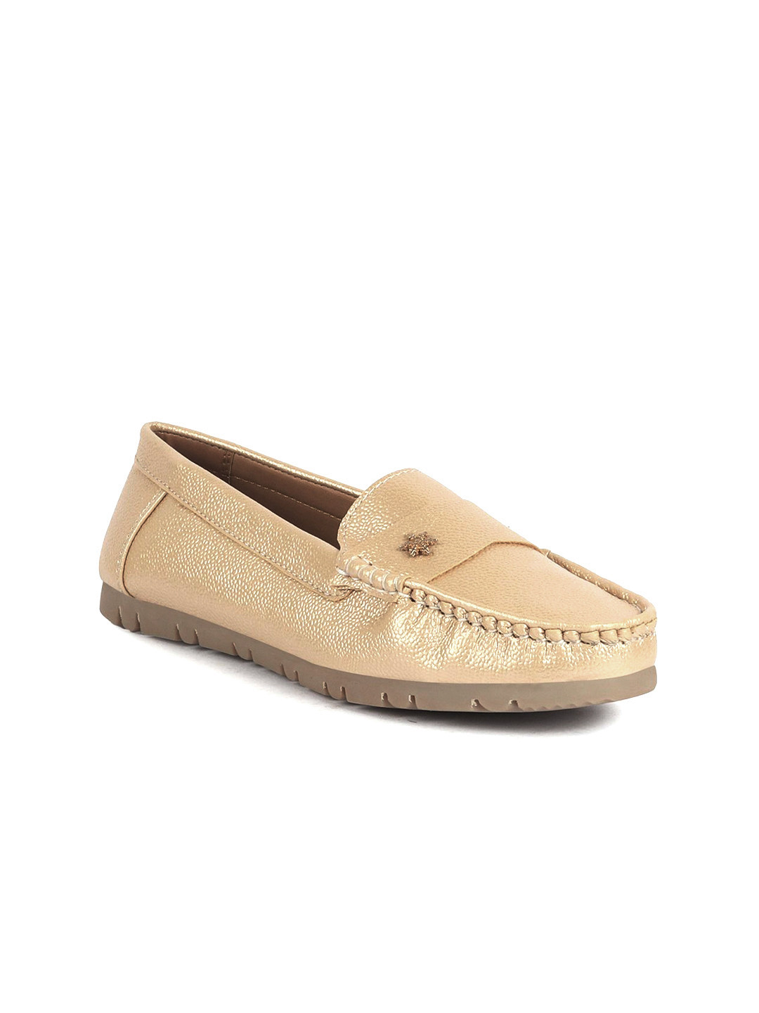 

FAUSTO Women Textured Slip On Loafers, Gold