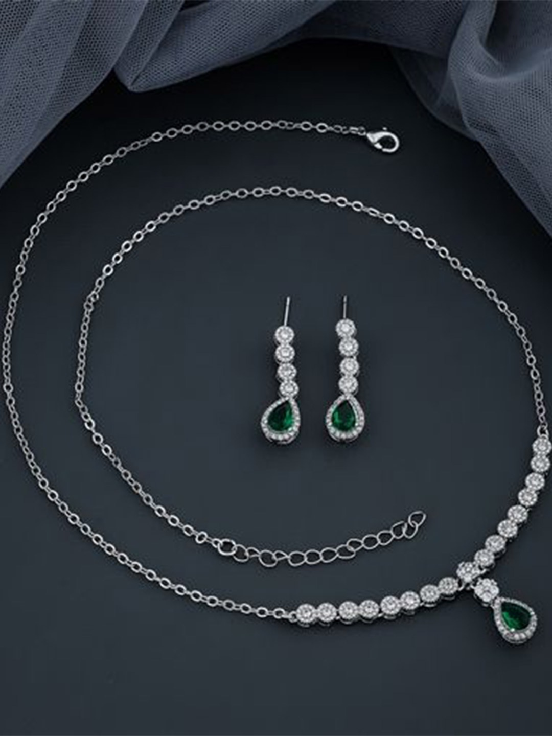 

SKY SHOPPERS Silver-Plated CZ Stone-Studded Jewellery Set