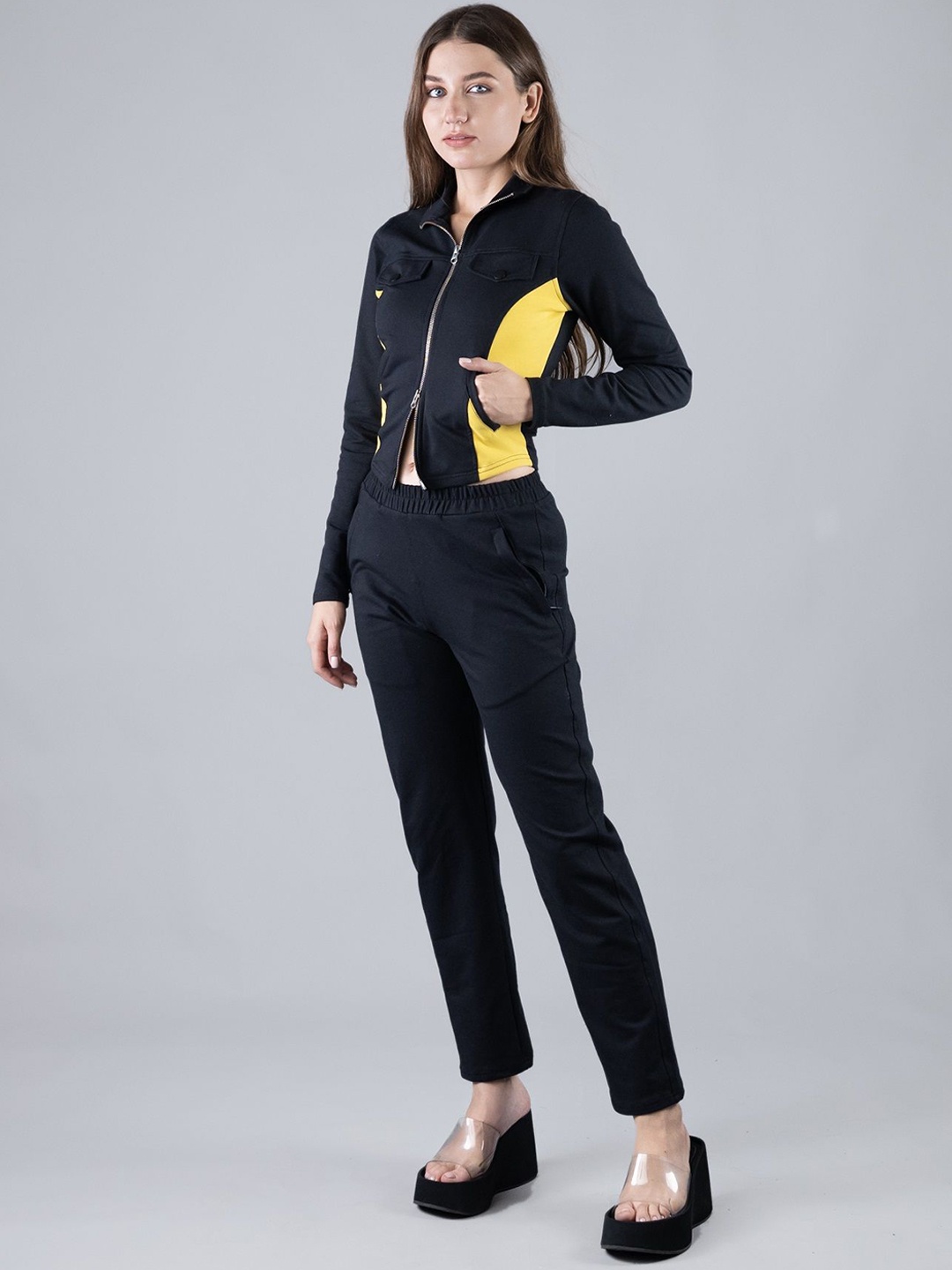 

Keepfit Colourblocked Mock Collar long sleeves Jacket With Trousers Co-Ords, Yellow