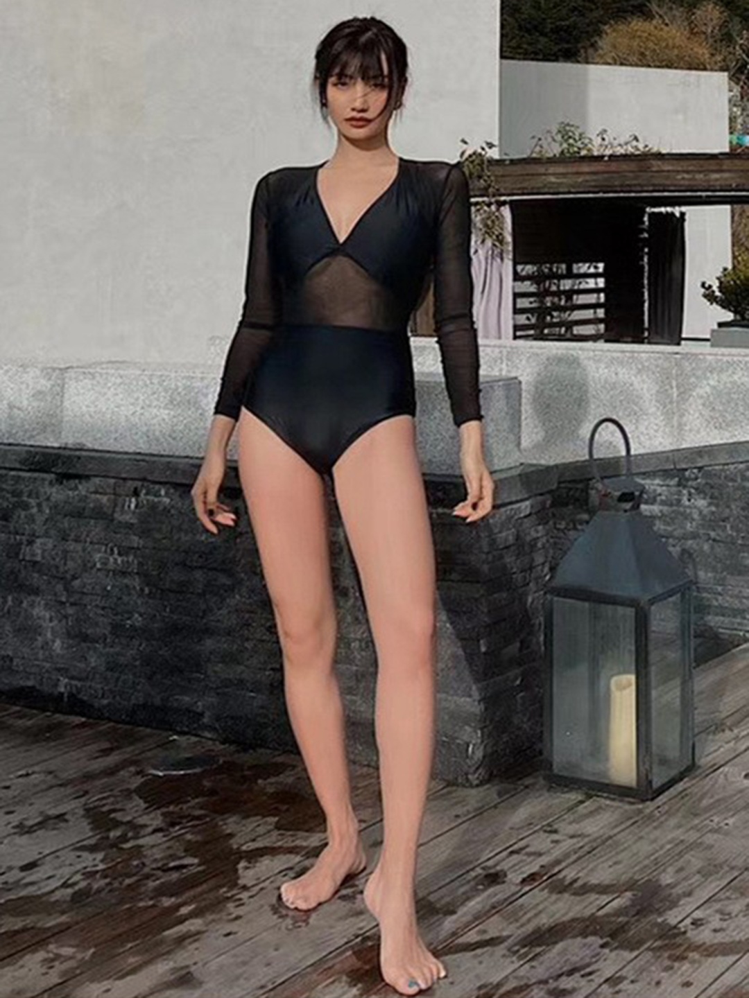 

LULU & SKY Women V-Neck Swim Bodysuit, Black