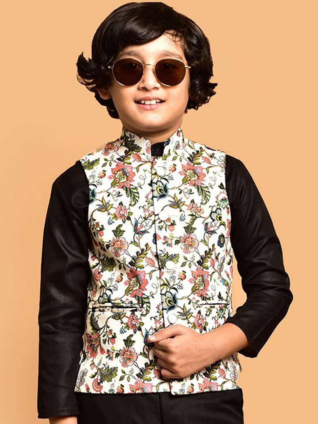 

PRINTINDIA Boys Printed Nehru Jacket, White