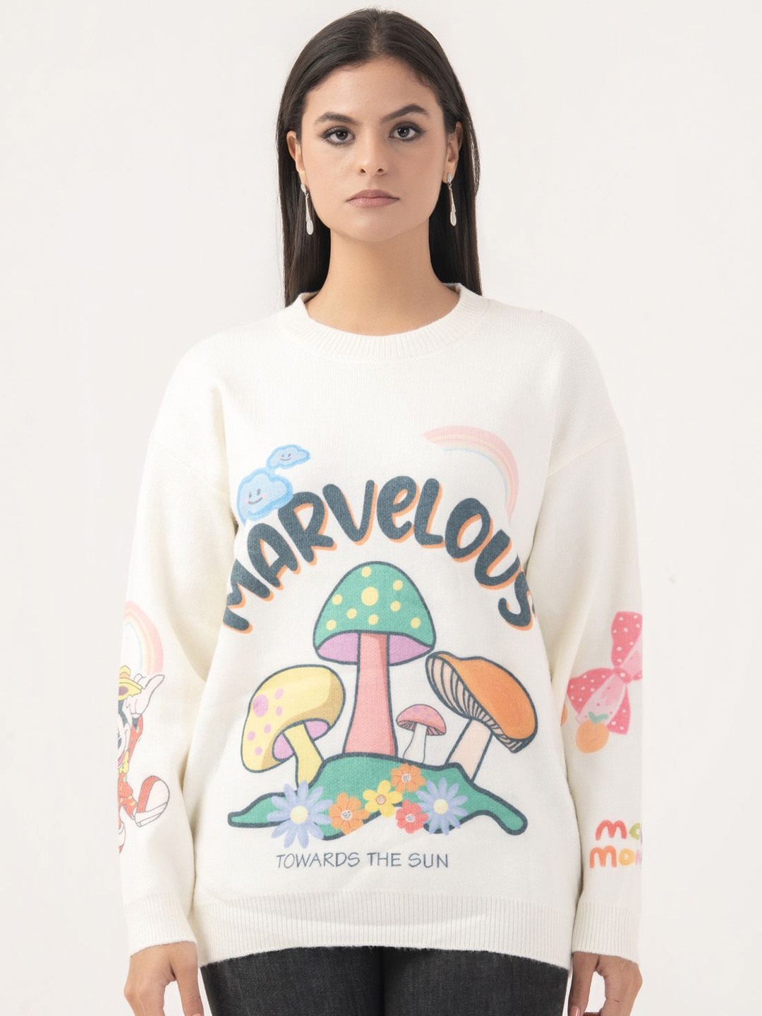 

Albion By CnM Women Printed Pullover Sweatshirts, Cream