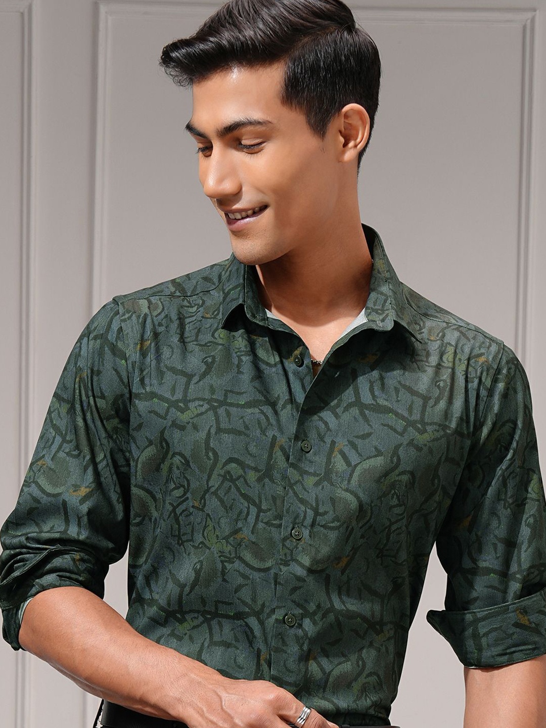 

LOCOMOTIVE Premium Men Printed Occasion Slim Fit Shirt, Green