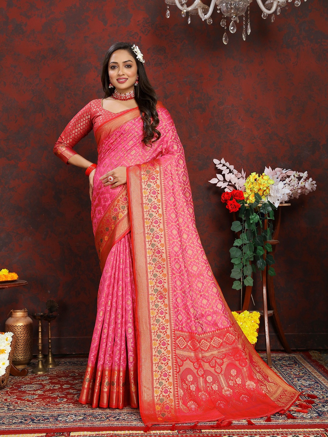 

Anaita Woven Design Zari Banarasi Saree, Pink