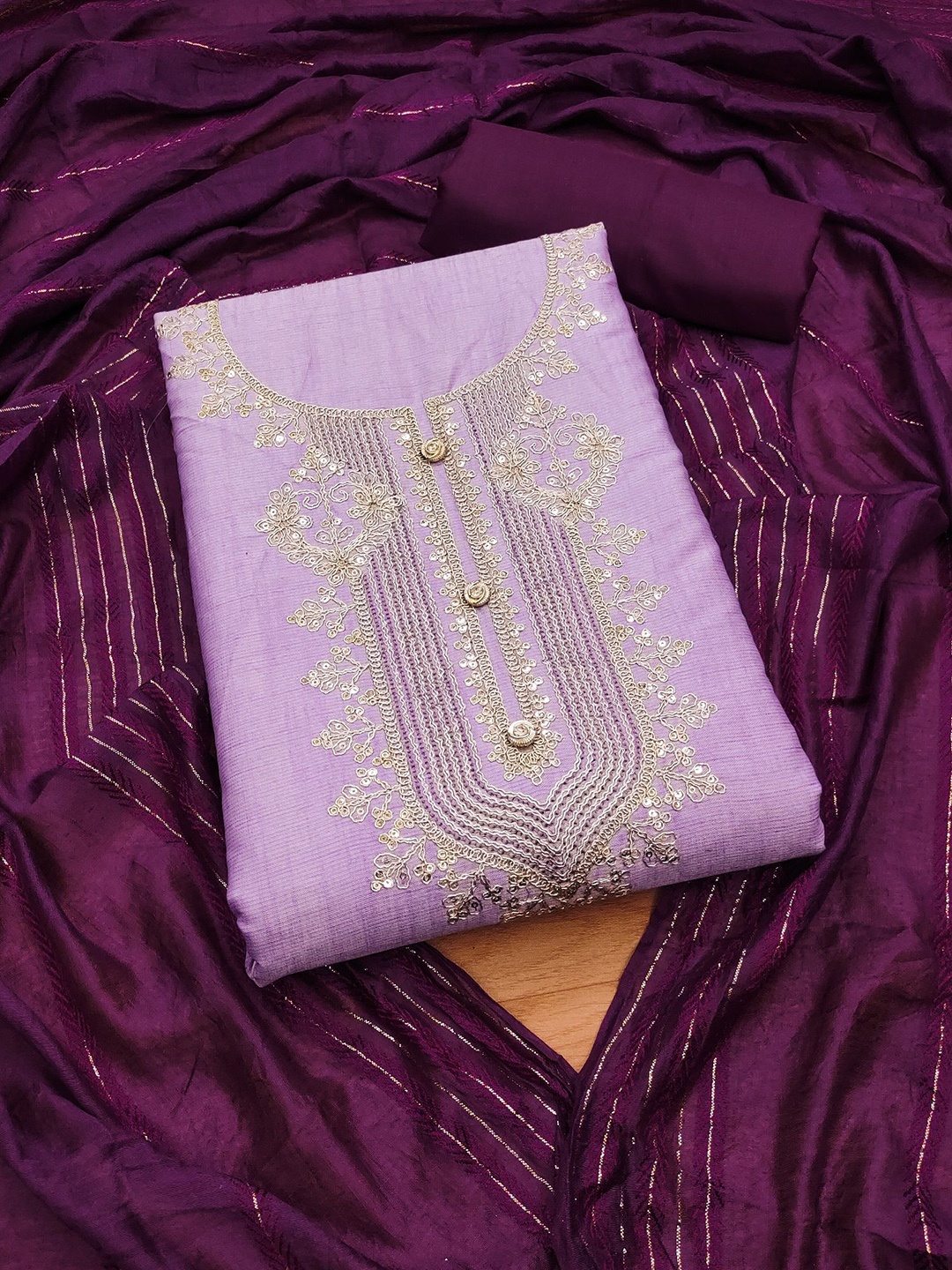 

JULEE Ethnic Motifs Embroidered Sequinned Unstitched Dress Material, Lavender
