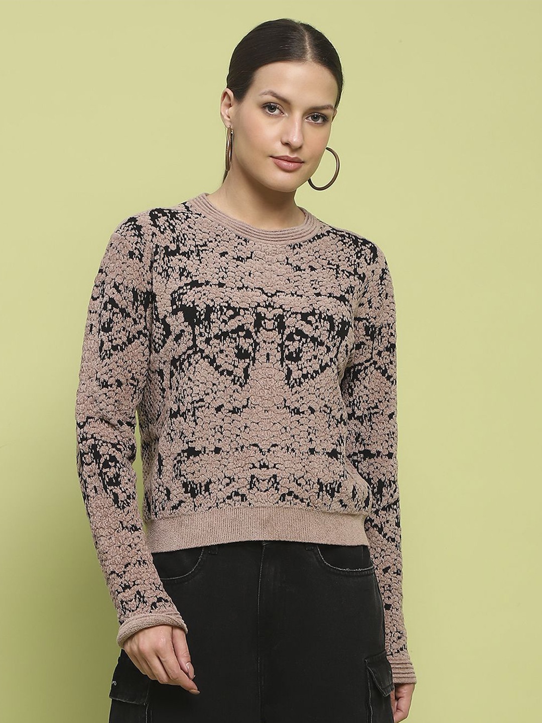 

Madame Women Self Design Pullover Sweaters, Brown