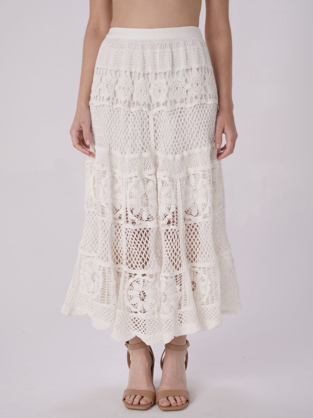 

LULU & SKY Women Self Design A-Line Midi Skirt, White