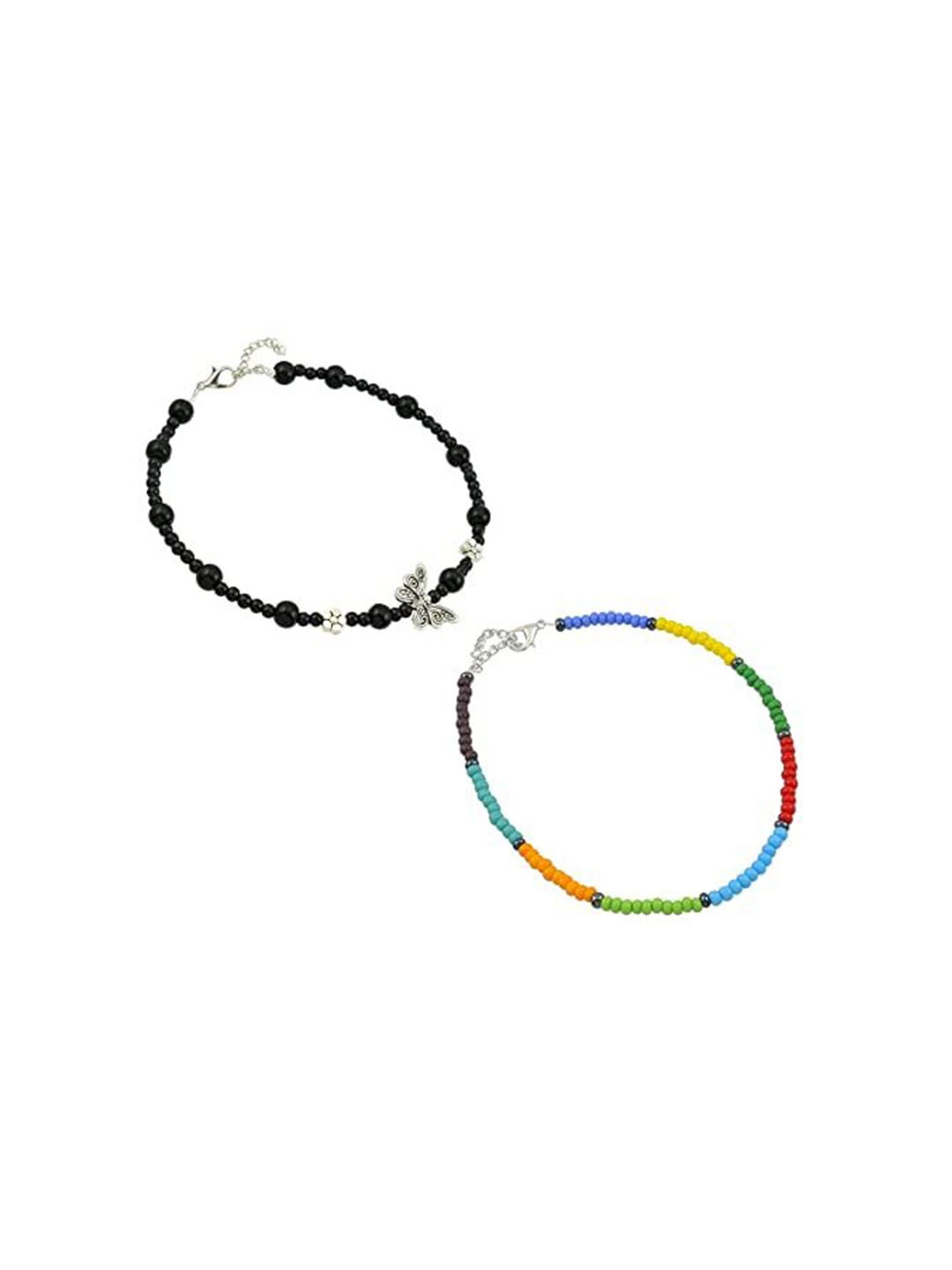 

HIGH TRENDZ Women Set of 2 Anklets, Black