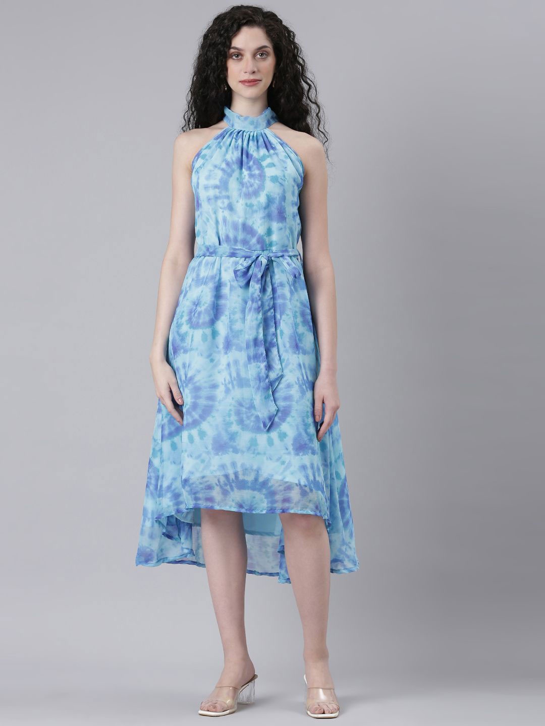 

Souchii Women Abstract Printed Drop-Waist Midi Dress, Blue
