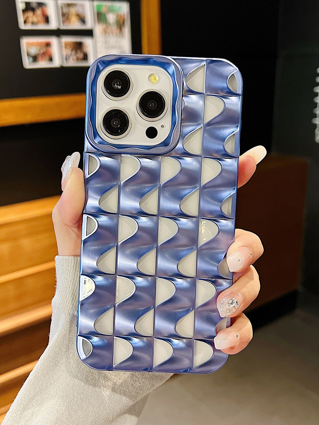 

Luxury Kase Texture iPhone 13 Pro Back Case, Blue