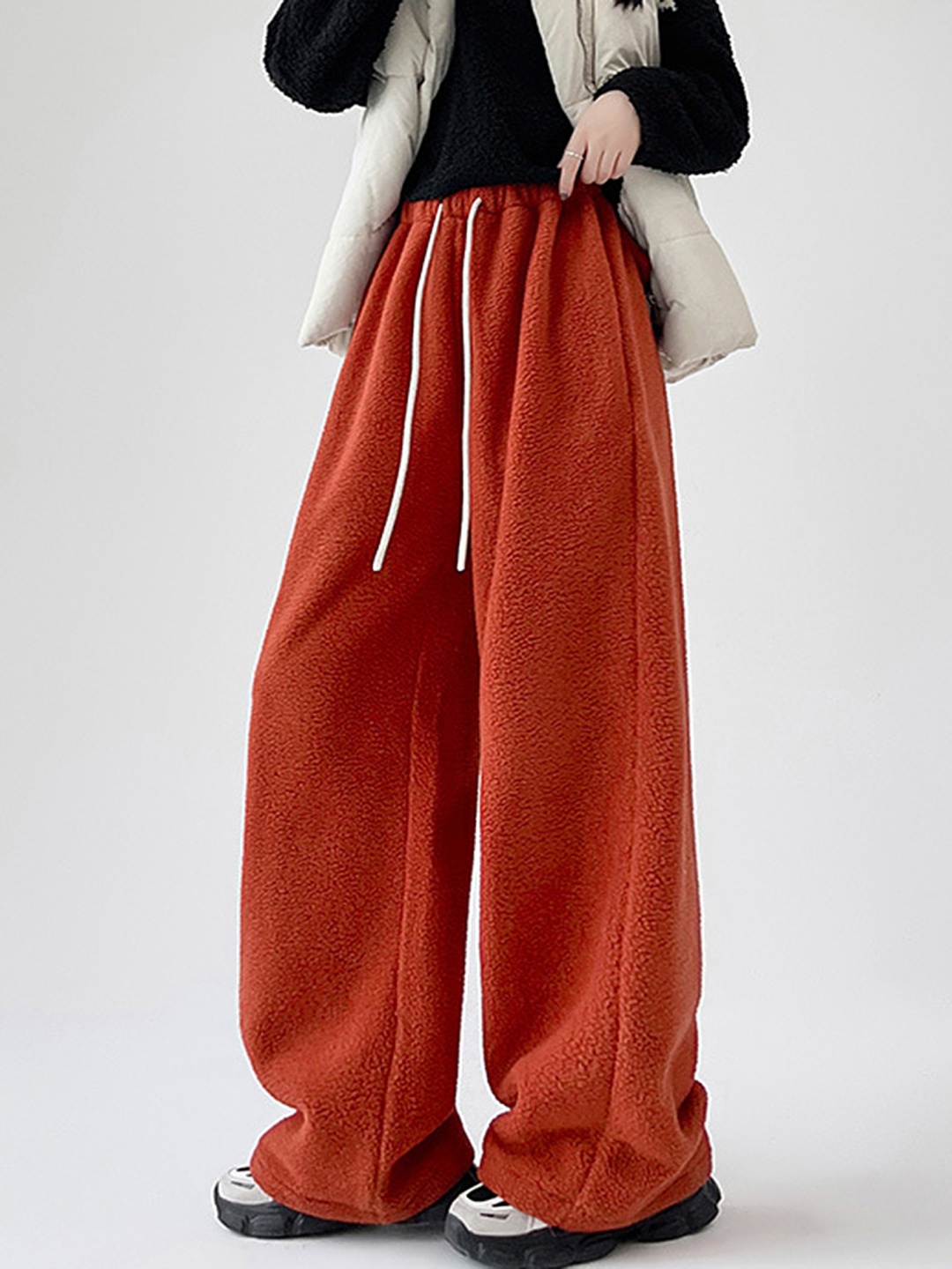 

LULU & SKY Women Fleece Loose Fit Trousers, Orange