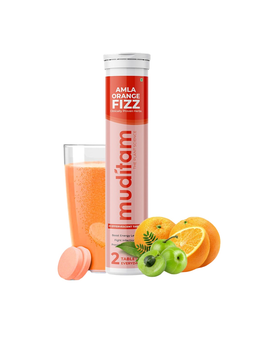 

Muditam Ayurveda Amla Orange Fizz For Skin & Eyes Booster - 20 Tablets, White