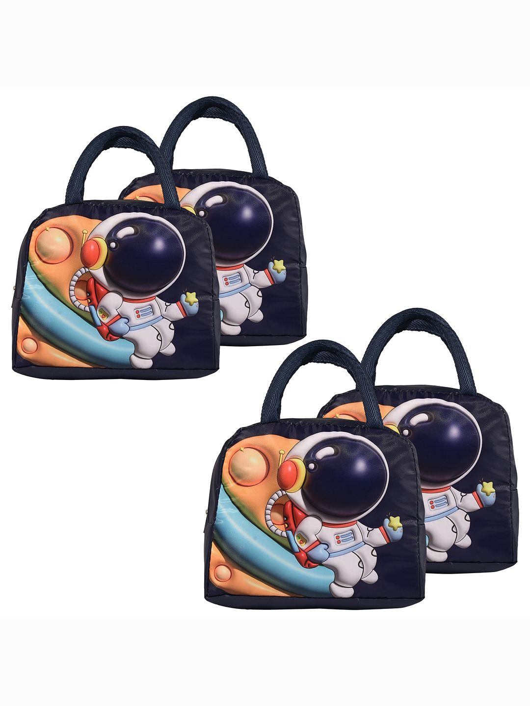

Kuber Industries Kids Set of 4 Astronaut Printed Lunch bags Travel Accessory, Navy blue