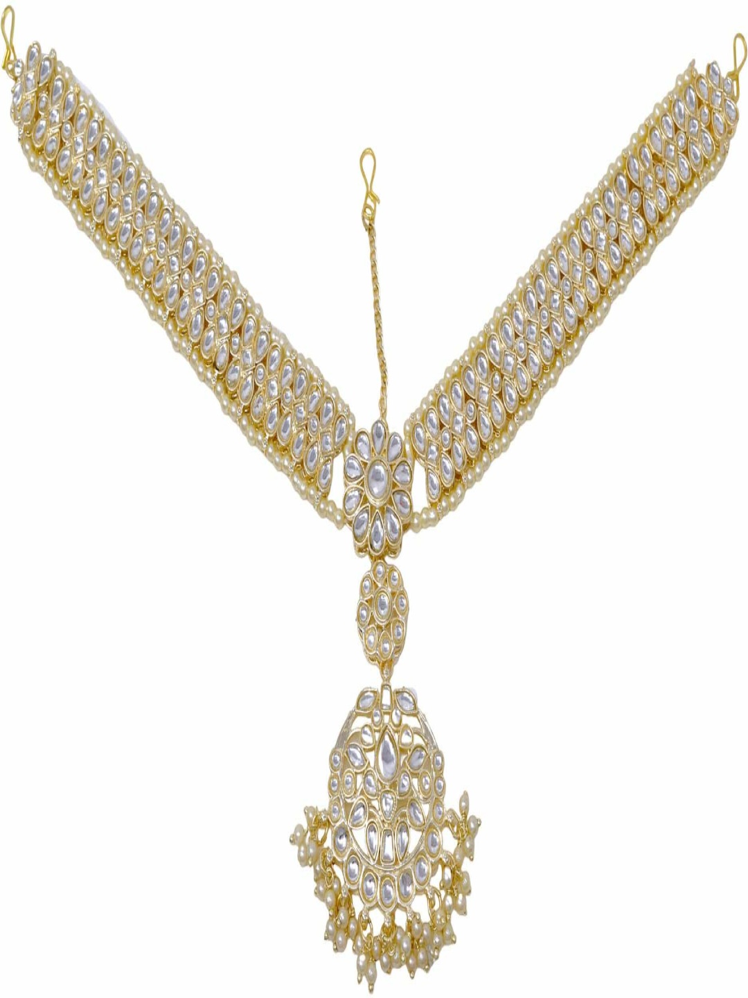 

MEIRA JEWELLERY Gold-Plated Artificial Stones Studded Matha Patti Head Jewellery