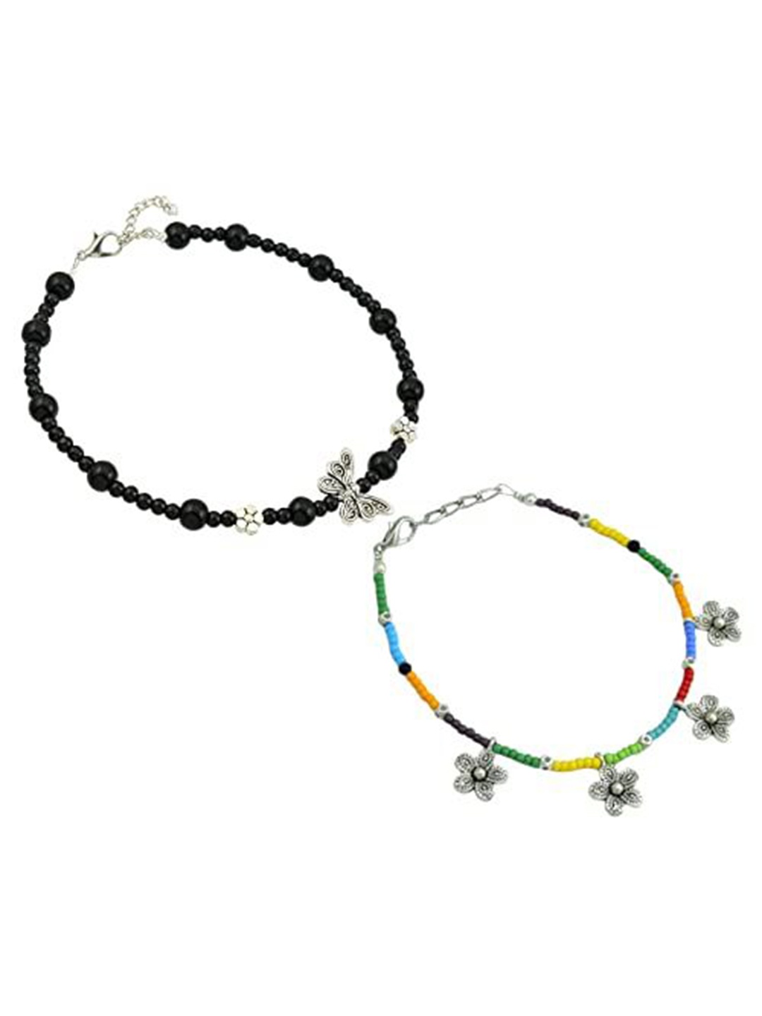 

HIGH TRENDZ Women Set of 2 Anklets, Black