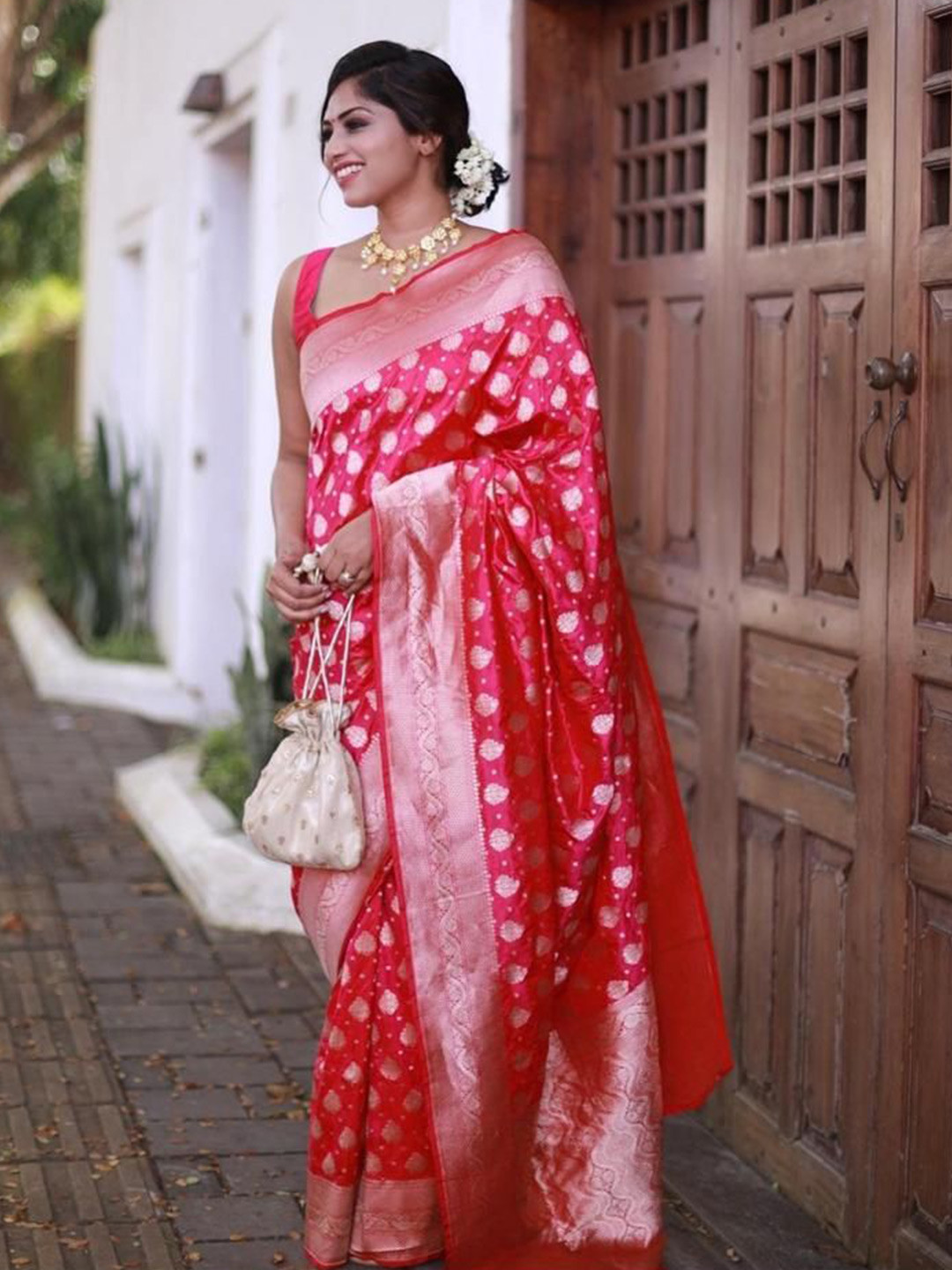 

Visit Wear Ethnic Motifs Woven Design Zari Pure Silk Banarasi Saree, Red