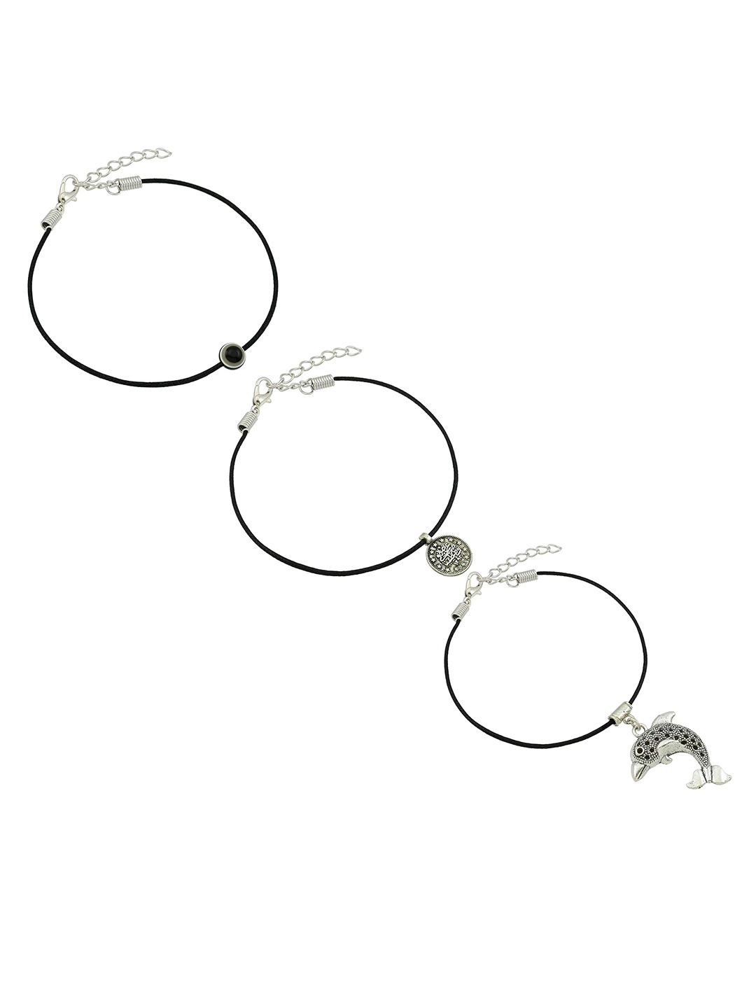 

HIGH TRENDZ Women Set of 3 Anklets, Black