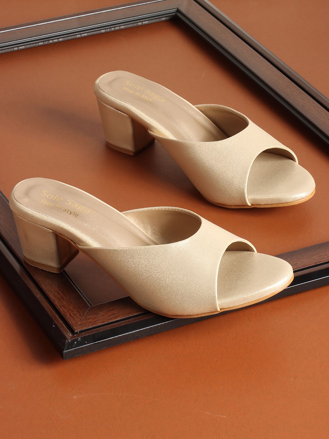 

Sole Saga Block Sandals, Gold