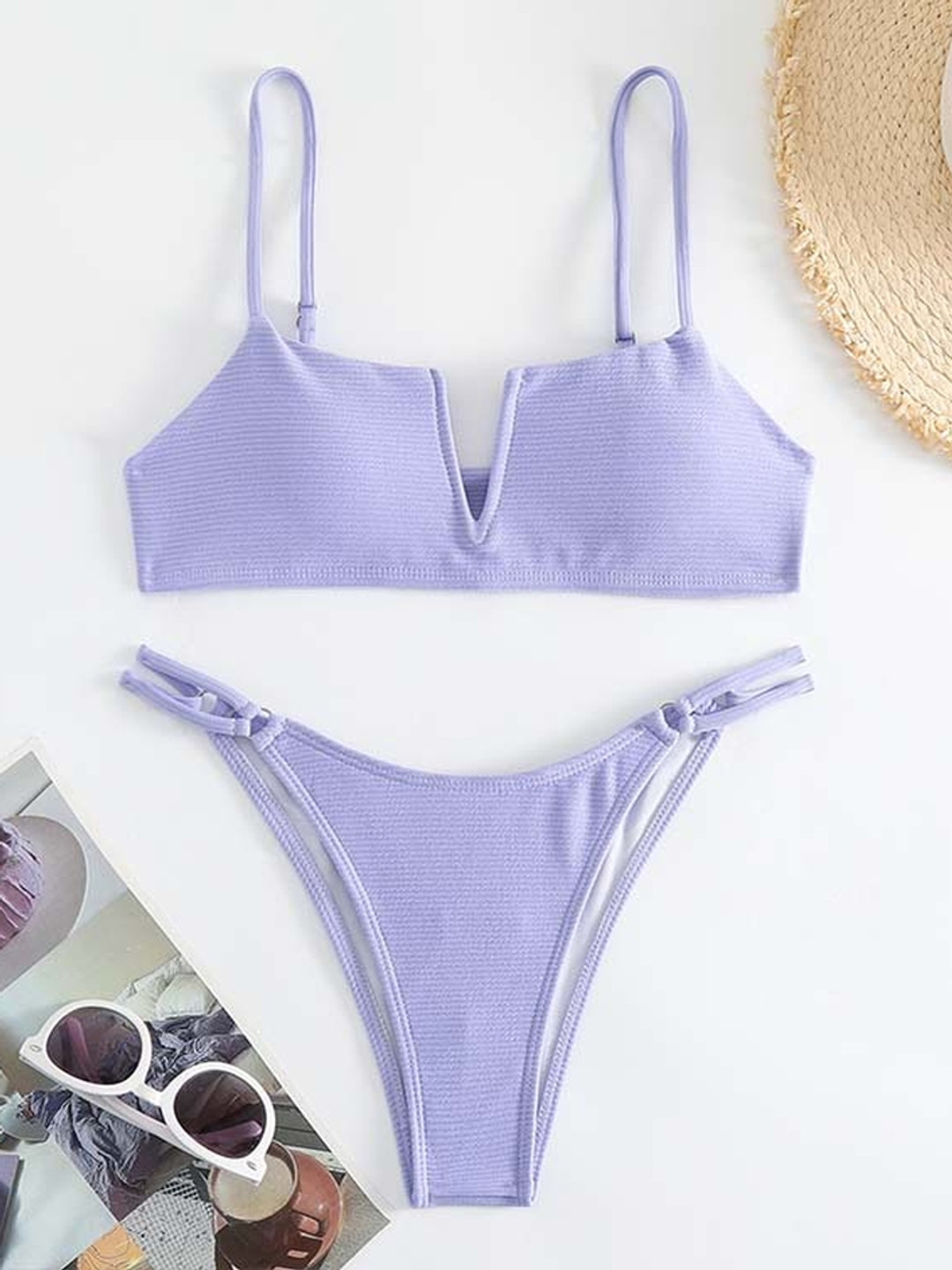 

LULU & SKY Women Striped Swim Bikini Set, Purple