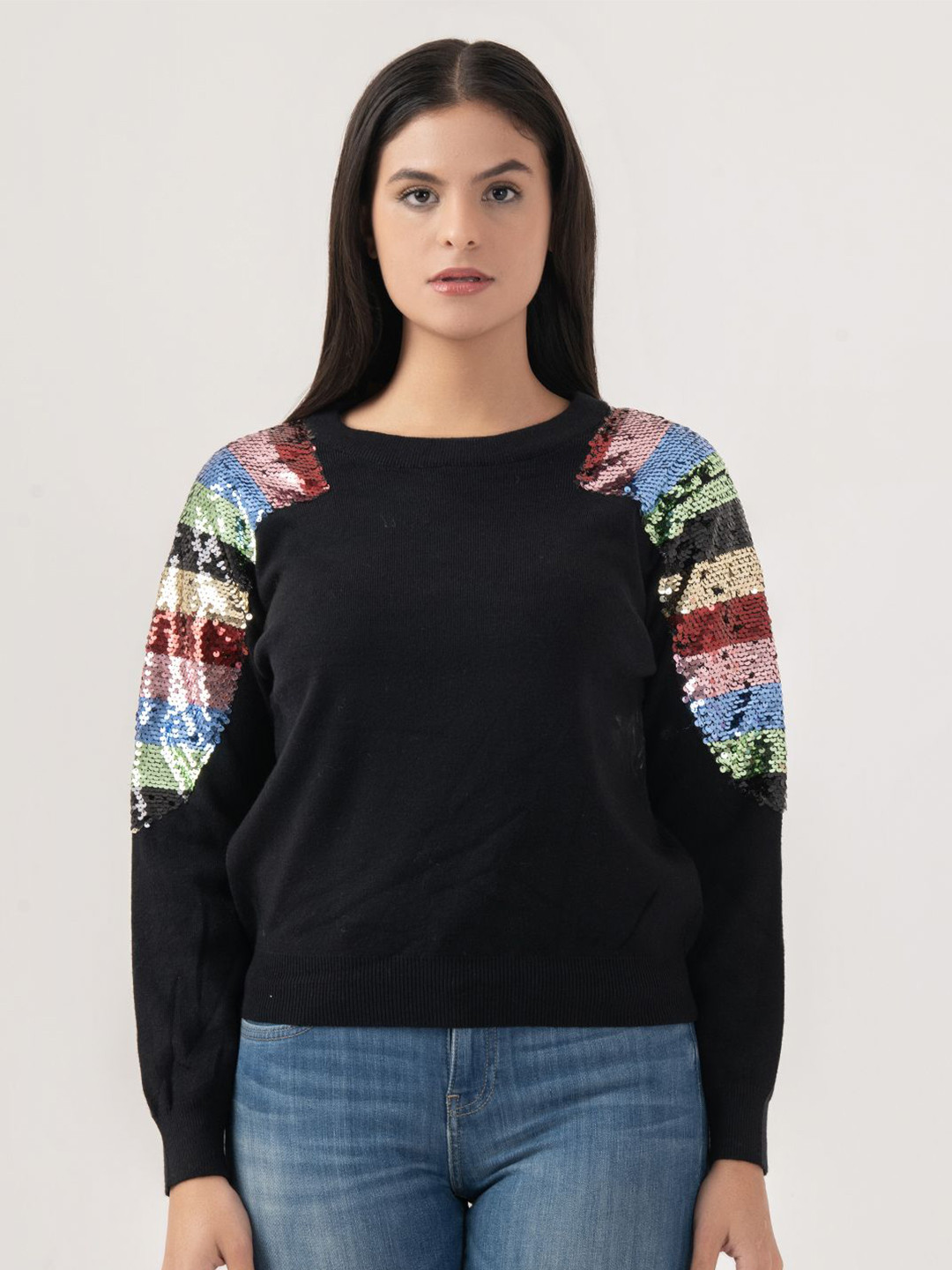 

Albion By CnM Women Cotton Round Neck Pullover, Black
