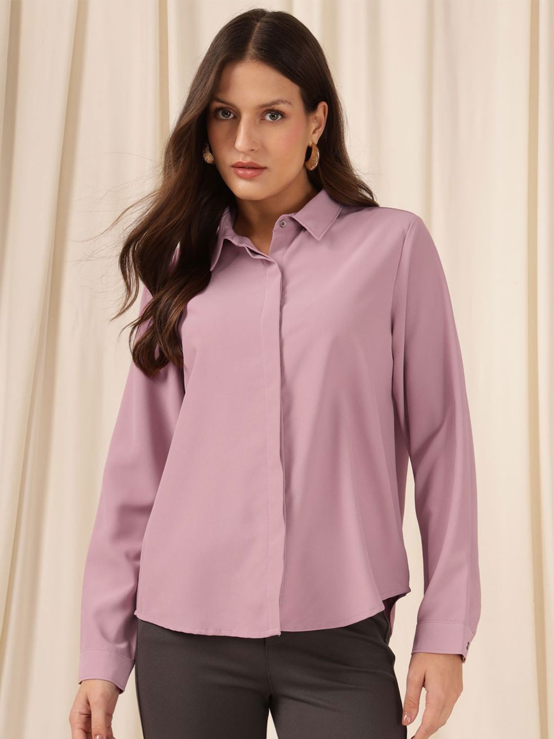 

Xpose Women Custom Opaque Solid Formal Shirt, Lavender
