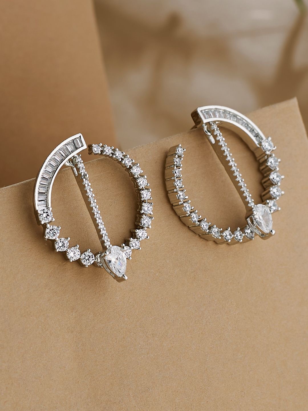 

Yinara Silver Plated CZ Studded Contemporary Hoop Earrings