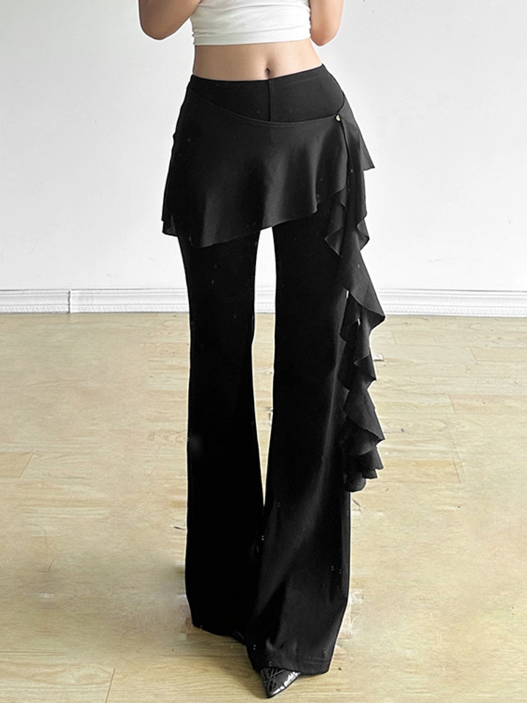 

LULU & SKY Women Flared Parallel Trousers, Black