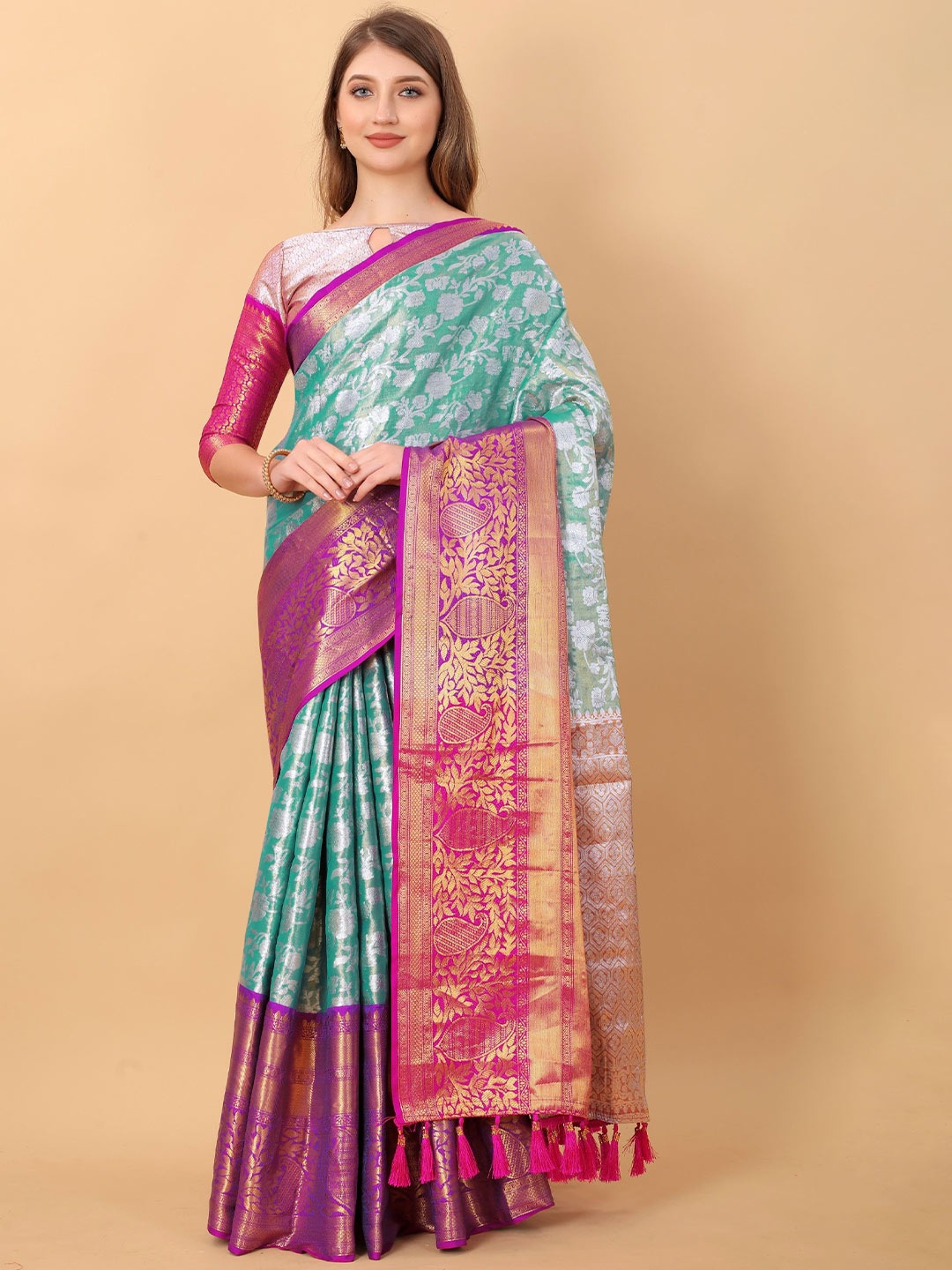 

Anaita Woven Design Zari Kanjeevaram Saree, Blue