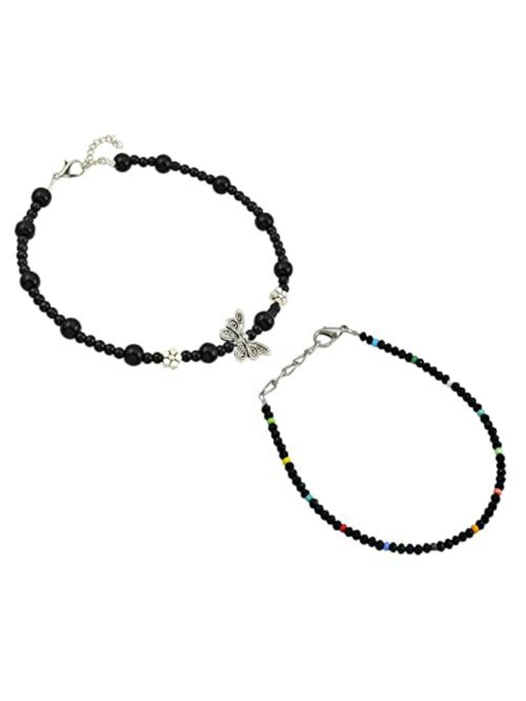 

HIGH TRENDZ Women Set of 2 Anklets, Black